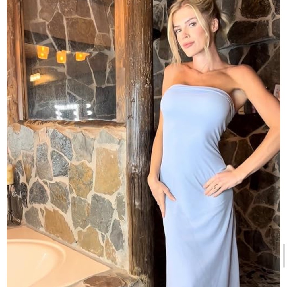 Blue Strapless Midi Dress Tube Top